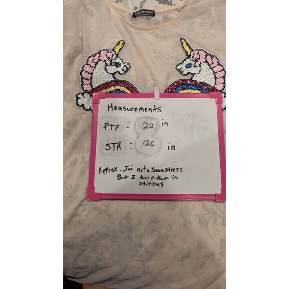Fashion Nova sheer sequin unicorn top SZ XL Whimsical Fun Clubwear Girly Disco - Picture 7 of 7